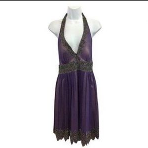 Cache Silk Halter Dress W/ Embellishments- Size 0